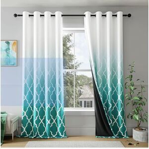 Metro Parlor Teal White Ombre Moroccan Blackout Curtains 2 Panels 52x84”
